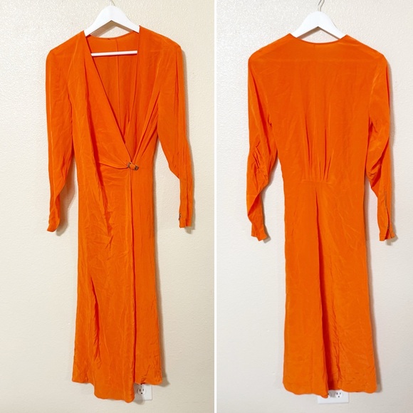 Rag & Bone Odette Side Drape Silk Orange Drape Effect Midi Dress BlairEadieBee S - Picture 8 of 15
